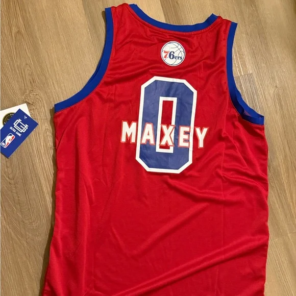 Red Basketball Jersey with Blue Trim